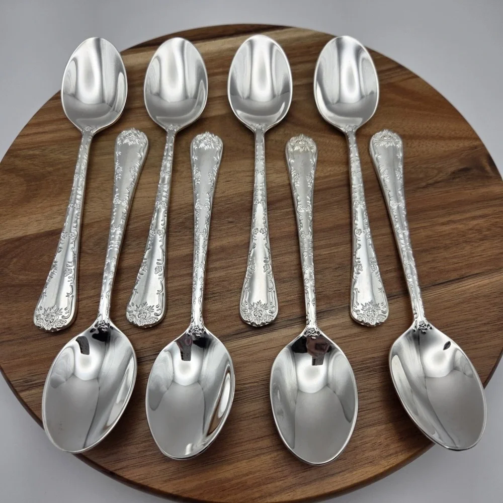 WM. Rogers & Son Enchanted Rose Silverplate Flatware Soup Spoons Set Of 8